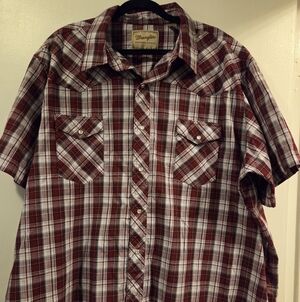 Wrangler Western Wear Shirt Pearl Snap Mens 3XL Red Plaid Short Sleeve